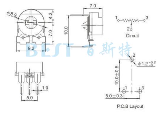 碳膜可調(diào)電阻RM085C-V1帶帽參考圖紙 碳膜可調(diào)電阻RM085C-V1帶帽參考圖紙