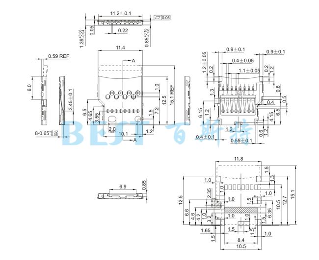 SD卡座TF-04A參考圖紙 SD卡座TF-04A參考圖紙